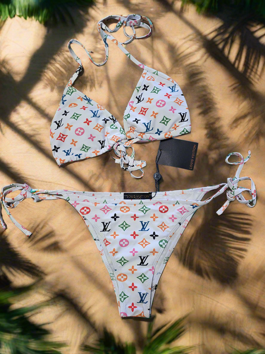 White LV Monogram 2-Piece Swimsuit