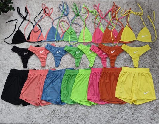 Nike Yellow 3-Piece Swimsuit Set with Matching Logo Shorts