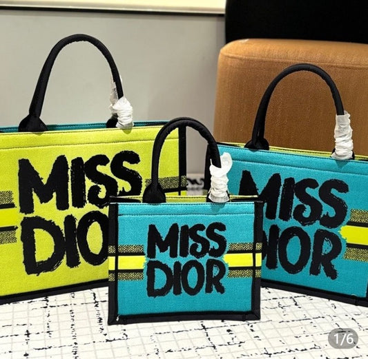 Christian Dior “Miss Dior” Medium Colorblock Purse – Lime Yellow, Turquoise & Black